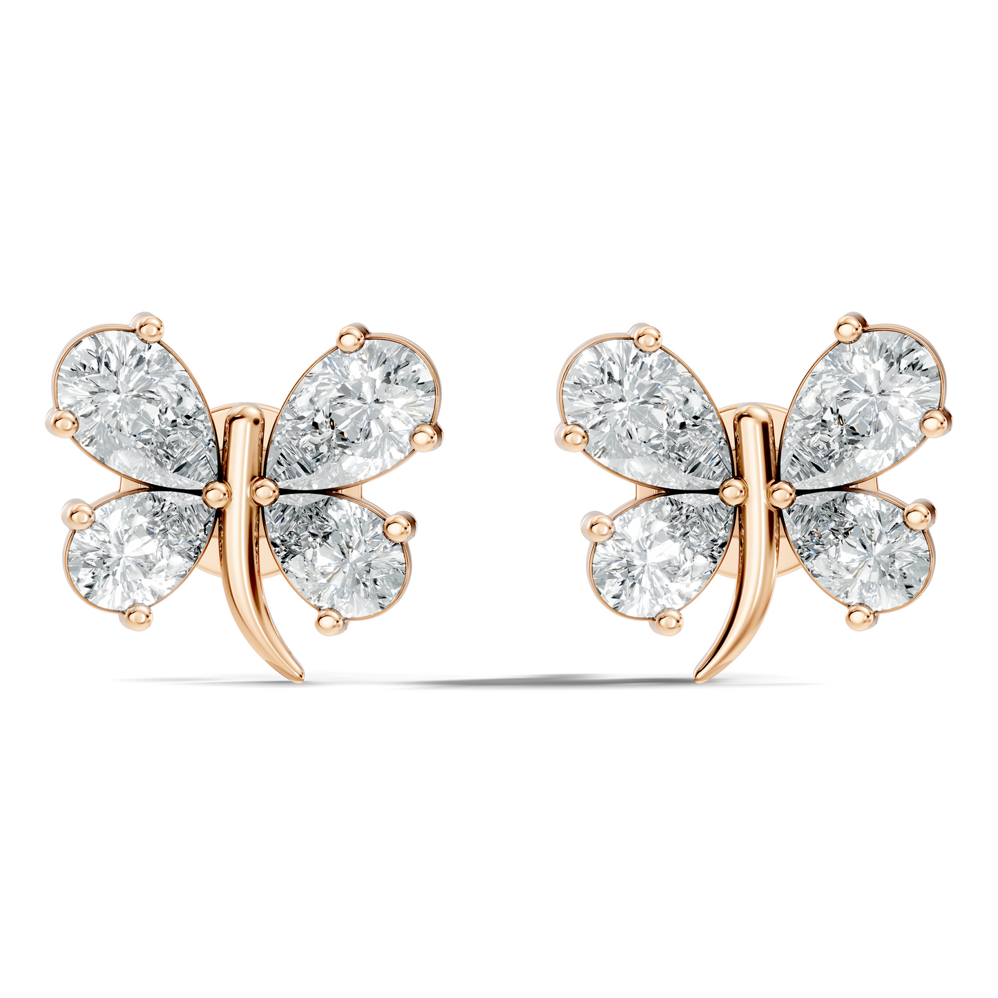 Elegant Pear Cut Labgrown Diamond Stud Butterfly Inspired Classic Ecofriendly Earring