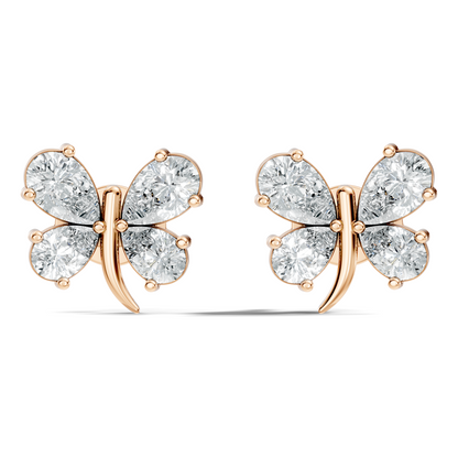 Elegant Pear Cut Labgrown Diamond Stud Butterfly Inspired Classic Ecofriendly Earring
