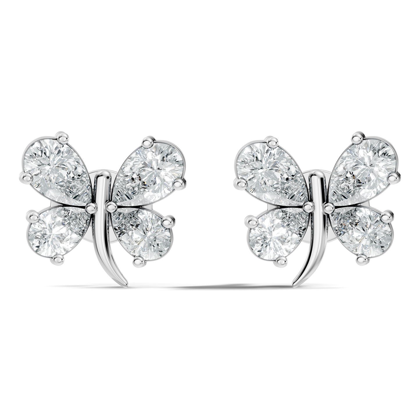 Elegant Pear Cut Labgrown Diamond Stud Butterfly Inspired Classic Ecofriendly Earring