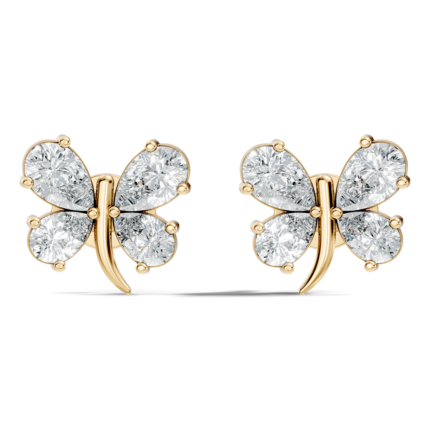 Elegant Pear Cut Labgrown Diamond Stud Butterfly Inspired Classic Ecofriendly Earring