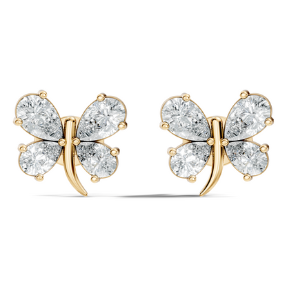 Elegant Pear Cut Labgrown Diamond Stud Butterfly Inspired Classic Ecofriendly Earring