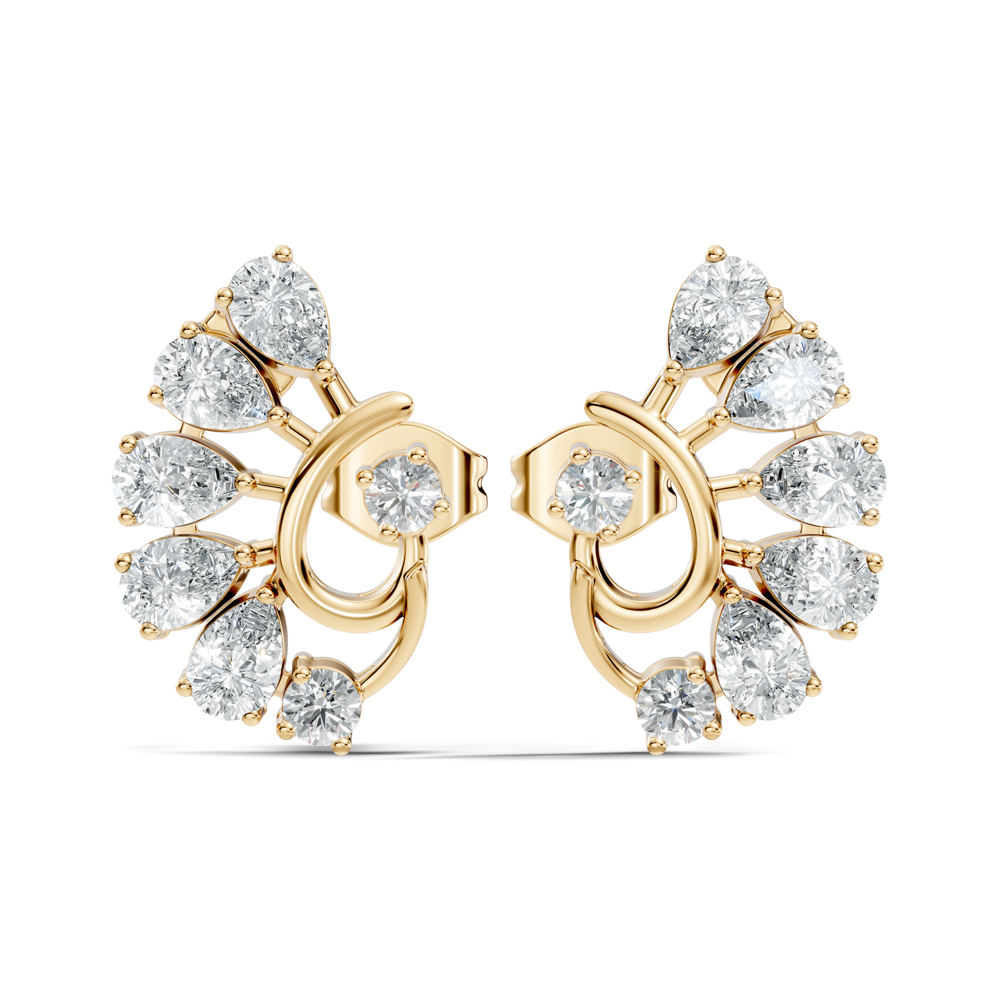 Minimalist Diamond Stud Earrings For Her Pear & Round Design In 14K Solid White Gold