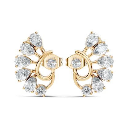 Minimalist Diamond Stud Earrings For Her Pear & Round Design In 14K Solid White Gold