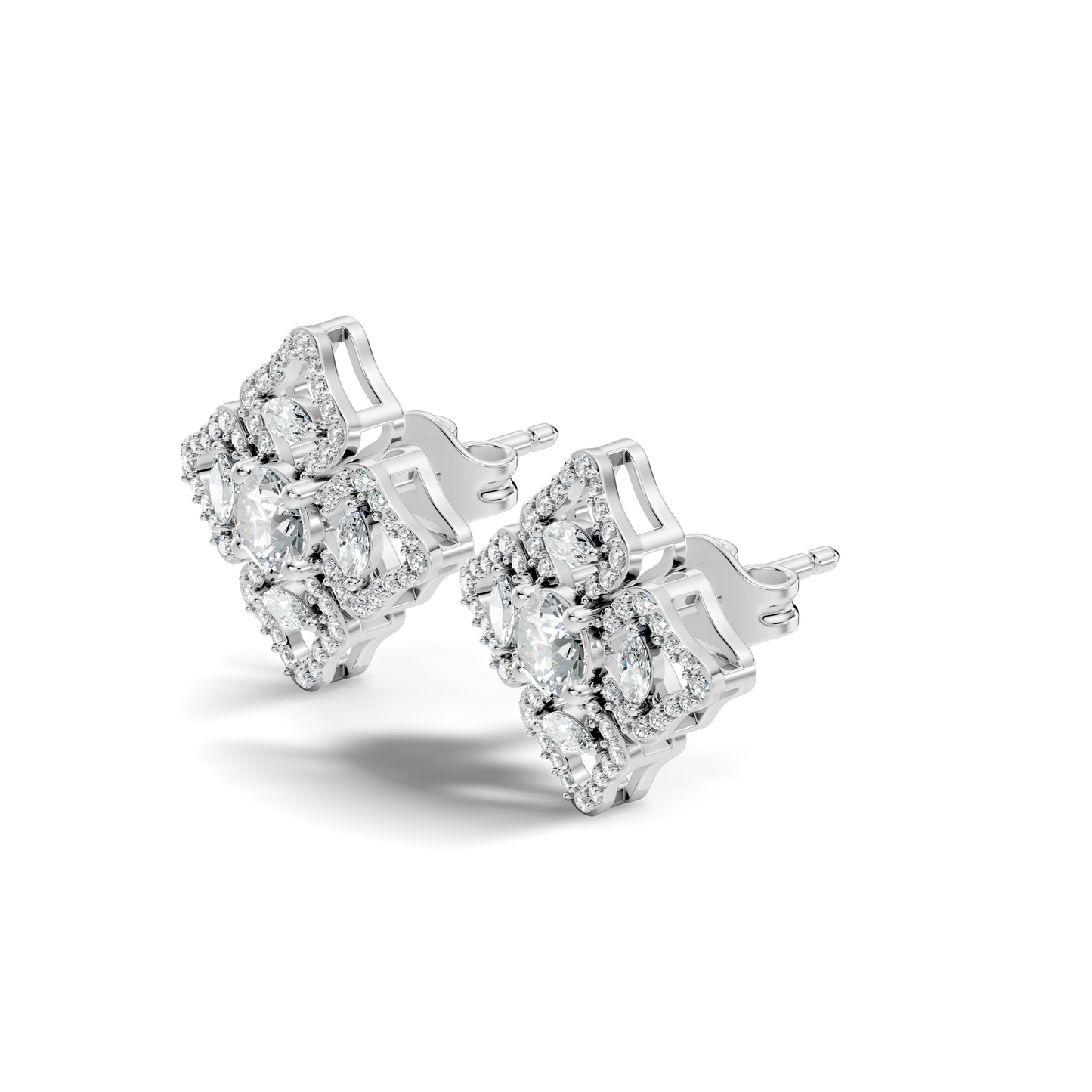 Women's Vintage Round Cluster Lab-Grown Diamond Stud Earrings Colorless Sparkle