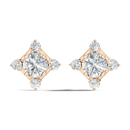 Lab-Grown Round Cut Diamond Stud Earrings In 14K Solid Gold Vintage Style Gift For Her