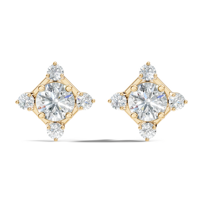 Lab-Grown Round Cut Diamond Stud Earrings In 14K Solid Gold Vintage Style Gift For Her