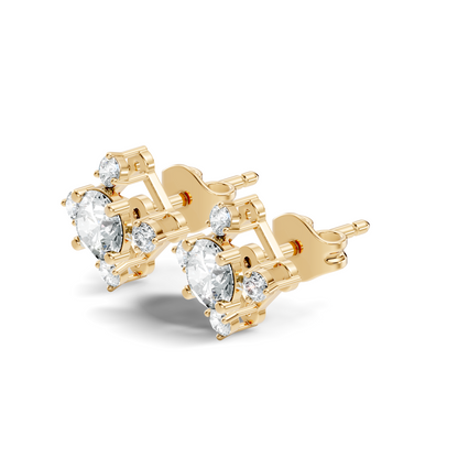 Lab-Grown Round Cut Diamond Stud Earrings In 14K Solid Gold Vintage Style Gift For Her