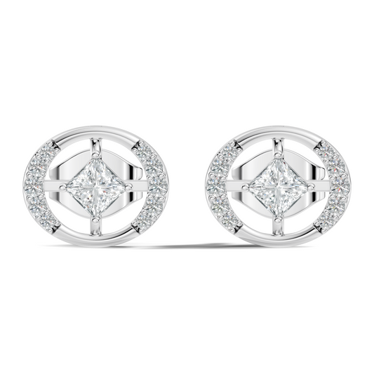 Princess And Round Diamond Stud Earring In 14K Gold Classic Labgrown Diamond Earring