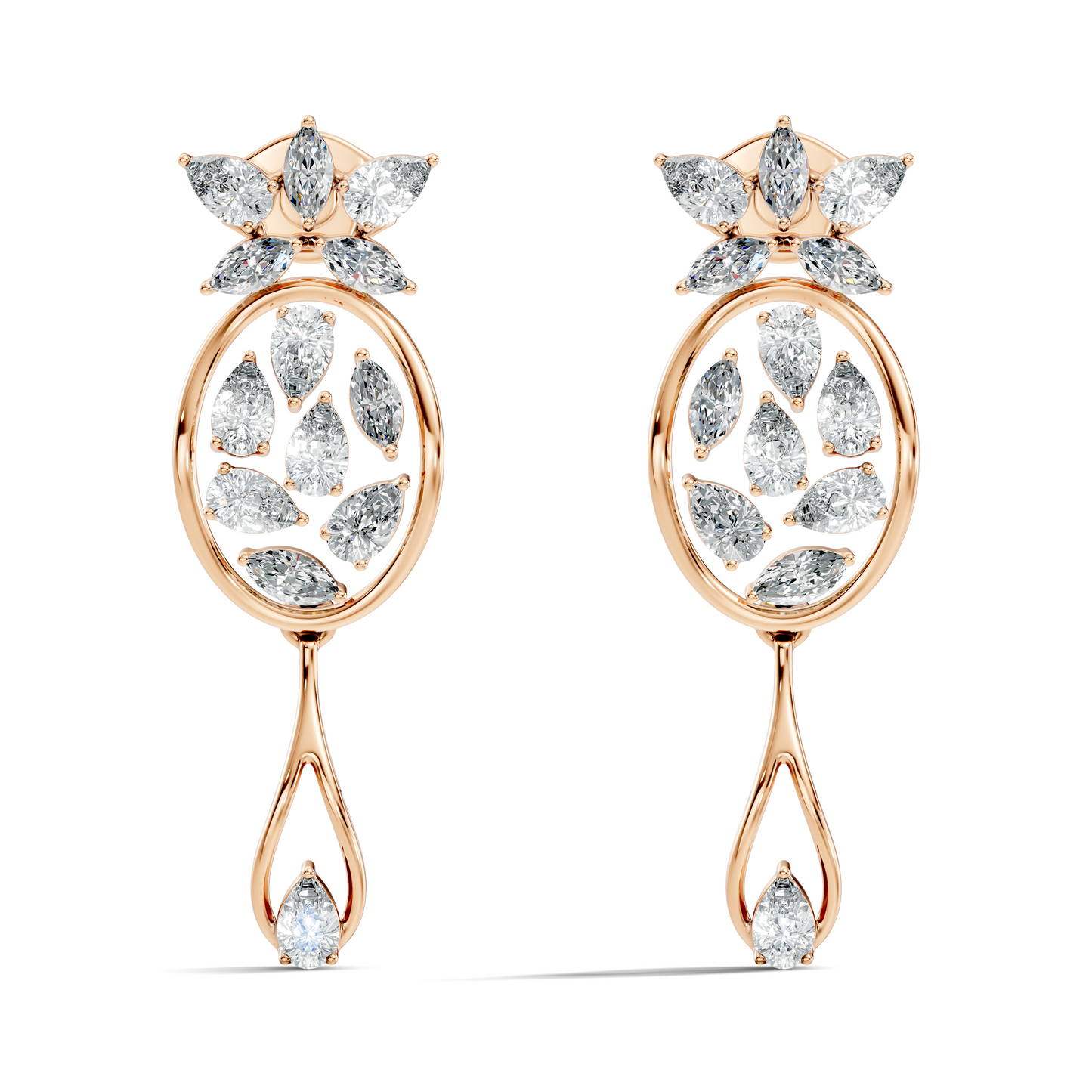 3.96 Ct Pear & Marquise Gold Drop Earrings | Classic Diamond Jewelry in 14K Solid Gold