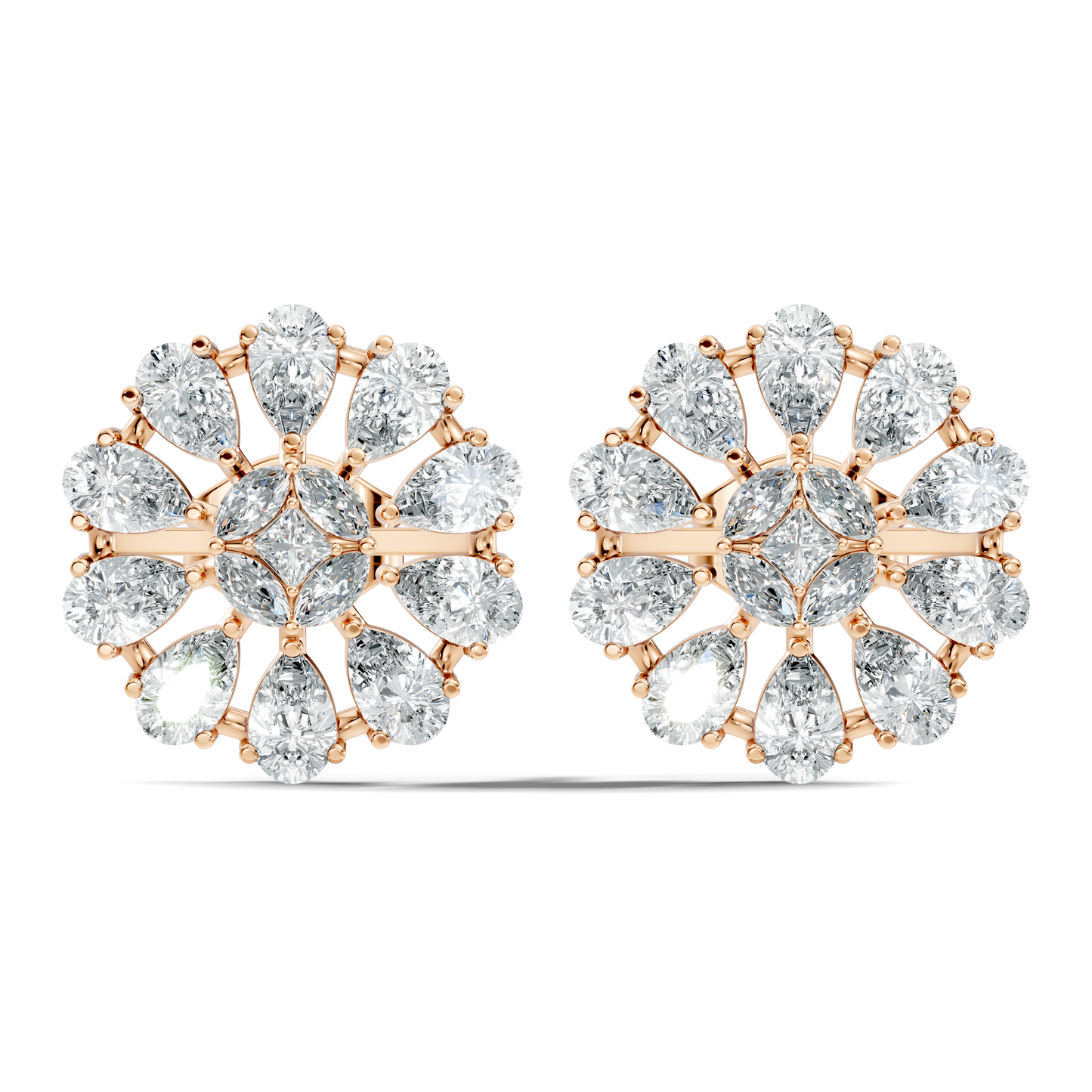 Princess & Pear Cut Colorless Diamond Stud Earrings In 14K White Gold Perfect Gift for Her