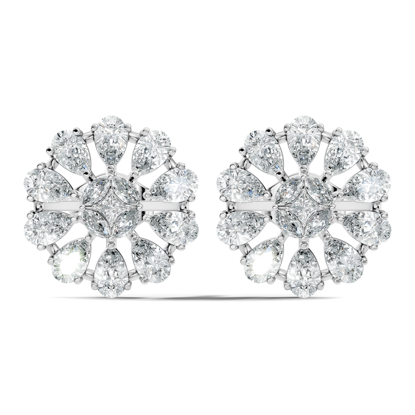 Princess & Pear Cut Colorless Diamond Stud Earrings In 14K White Gold Perfect Gift for Her