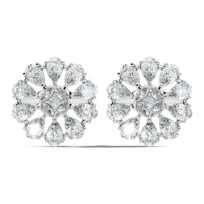 Princess & Pear Cut Colorless Diamond Stud Earrings In 14K White Gold Perfect Gift for Her