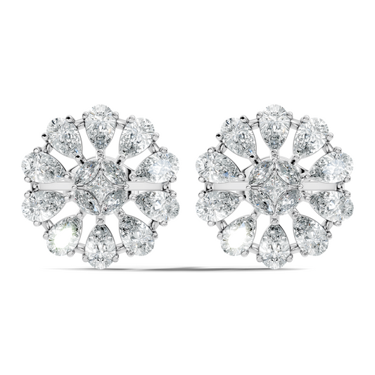 Princess & Pear Cut Colorless Diamond Stud Earrings In 14K White Gold Perfect Gift for Her