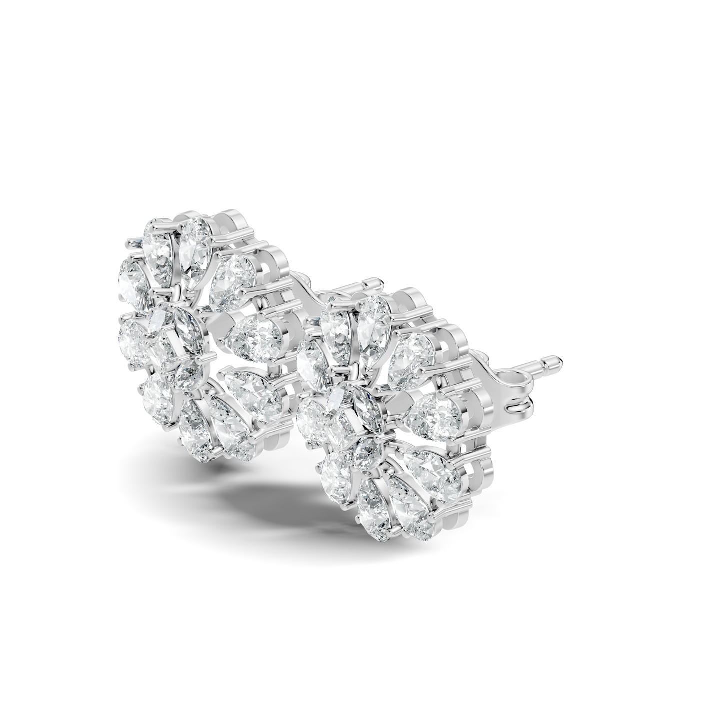 Princess & Pear Cut Colorless Diamond Stud Earrings In 14K White Gold Perfect Gift for Her