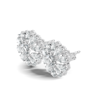 Princess & Pear Cut Colorless Diamond Stud Earrings In 14K White Gold Perfect Gift for Her