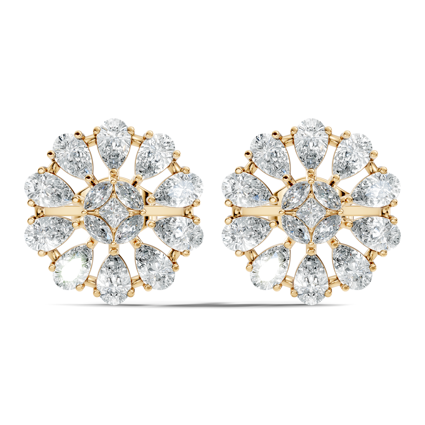 Princess & Pear Cut Colorless Diamond Stud Earrings In 14K White Gold Perfect Gift for Her
