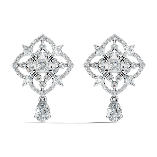 Vintage Pear & Princess Lab-Grown Diamond Stud Earrings In 14K White Gold