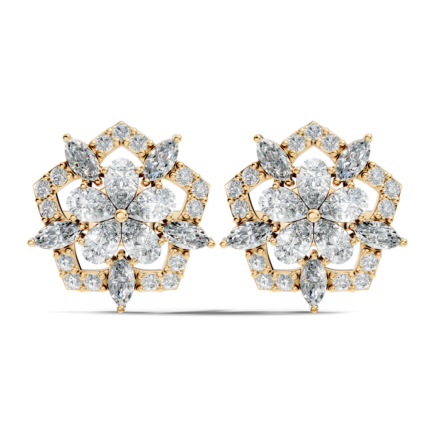 Vintage Round Cut Lab-Grown Diamond Stud Earrings in 18K Solid Yellow Gold
