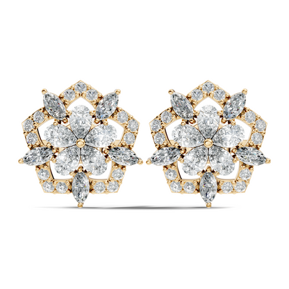 Vintage Round Cut Lab-Grown Diamond Stud Earrings in 18K Solid Yellow Gold