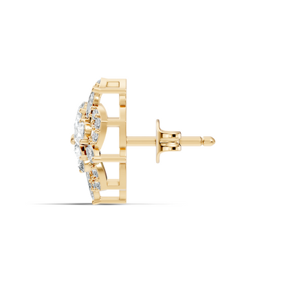 Vintage Round Cut Lab-Grown Diamond Stud Earrings in 18K Solid Yellow Gold