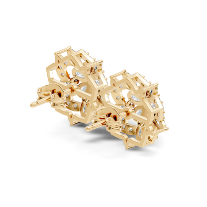 Vintage Round Cut Lab-Grown Diamond Stud Earrings in 18K Solid Yellow Gold