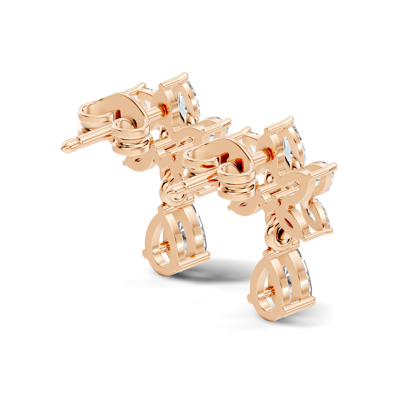 Vintage Marquise And Round Diamond Pear Drop Earring For Her In 14K Solid White Gold