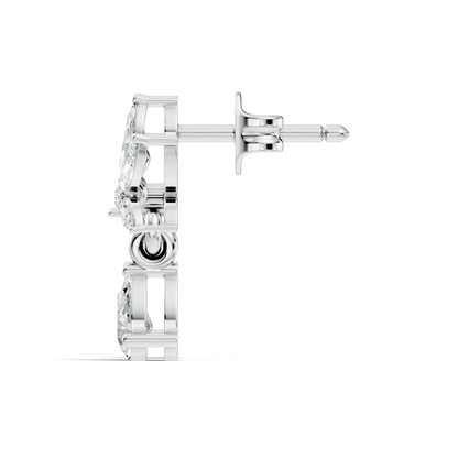 Vintage Marquise And Round Diamond Pear Drop Earring For Her In 14K Solid White Gold