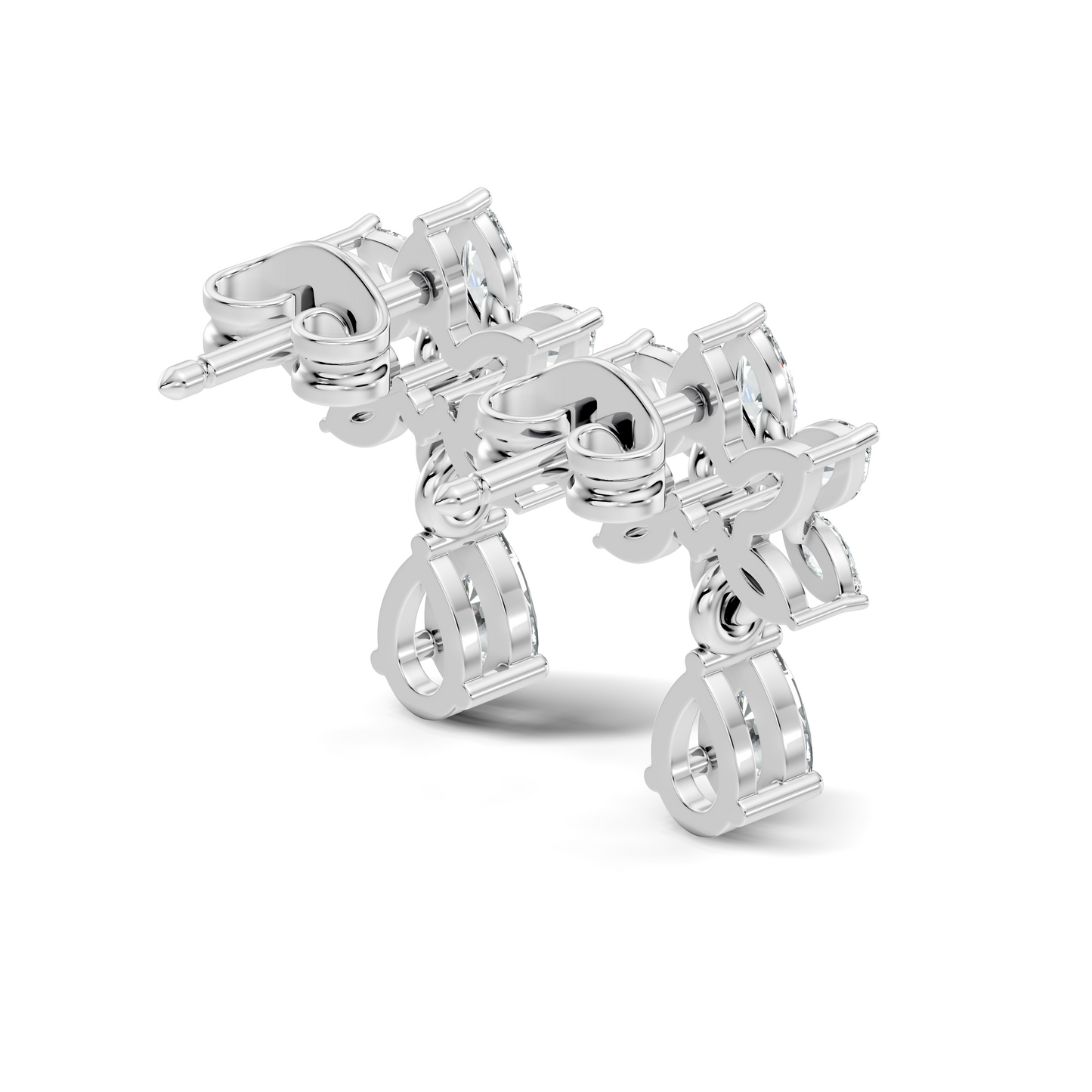 Vintage Marquise And Round Diamond Pear Drop Earring For Her In 14K Solid White Gold