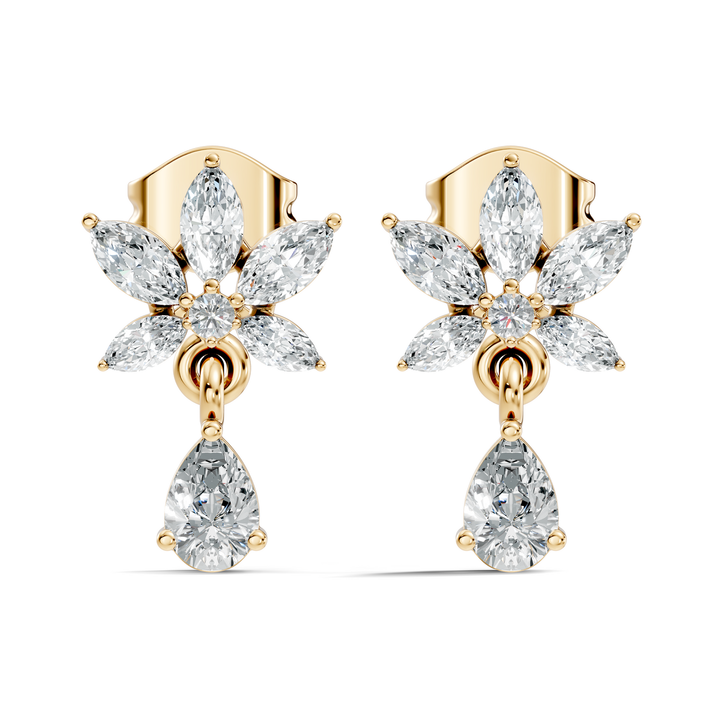 Vintage Marquise And Round Diamond Pear Drop Earring For Her In 14K Solid White Gold