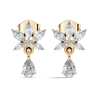Vintage Marquise And Round Diamond Pear Drop Earring For Her In 14K Solid White Gold