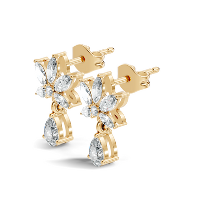 Vintage Marquise And Round Diamond Pear Drop Earring For Her In 14K Solid White Gold