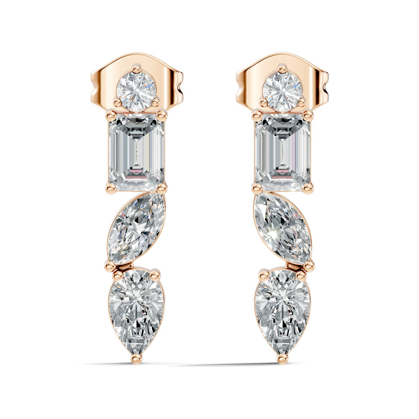 Elegant Minimalist Diamond Drop Earrings Emerald & Pear Multi-Cut Diamond Jewelry For Women