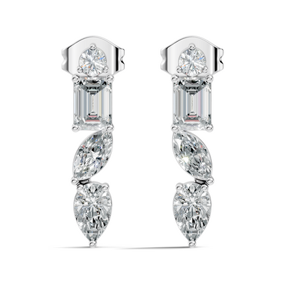 Elegant Minimalist Diamond Drop Earrings Emerald & Pear Multi-Cut Diamond Jewelry For Women