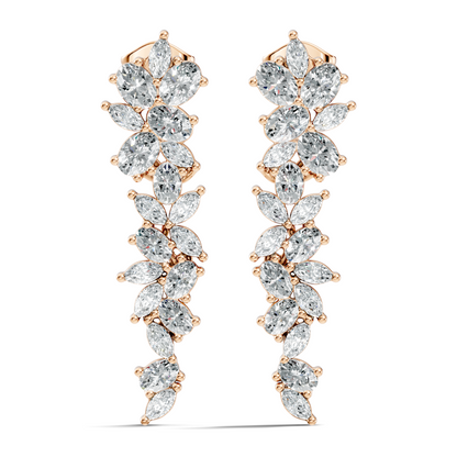 1.75 CT Oval Marquise Cut Diamond Cluster Stud Earrings In 14K Solid Gold