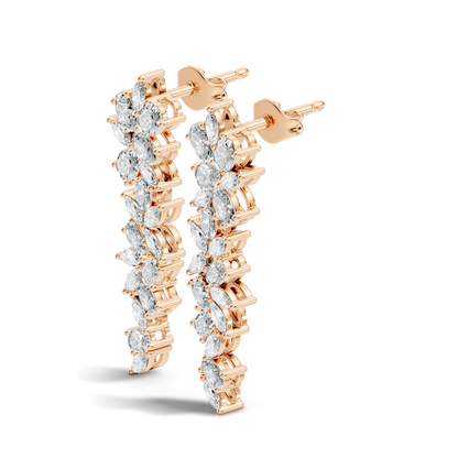 1.75 CT Oval Marquise Cut Diamond Cluster Stud Earrings In 14K Solid Gold