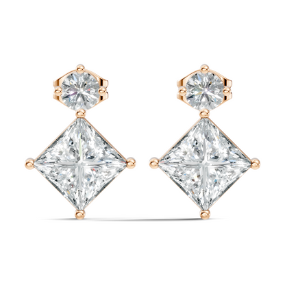 Classic Princess & Round Lab-Grown Diamond Stud Earrings Perfect Gift For Her