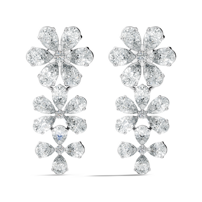 Luxury Flower Cluster Pear Diamond Drop Earrings White Gold Elegant Statement Jewelry
