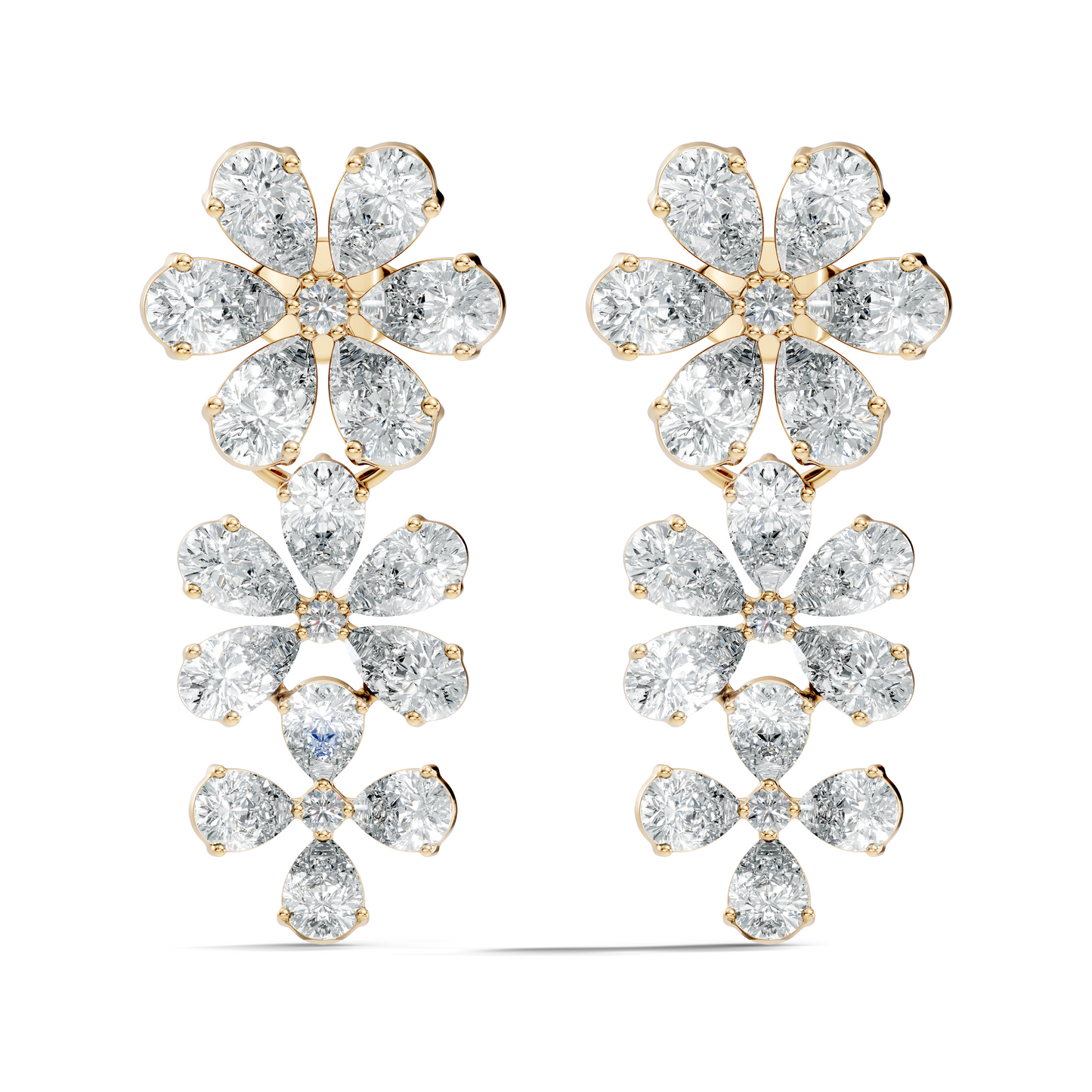 Luxury Flower Cluster Pear Diamond Drop Earrings White Gold Elegant Statement Jewelry