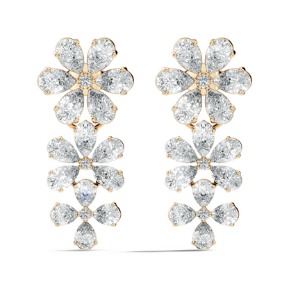 Luxury Flower Cluster Pear Diamond Drop Earrings White Gold Elegant Statement Jewelry