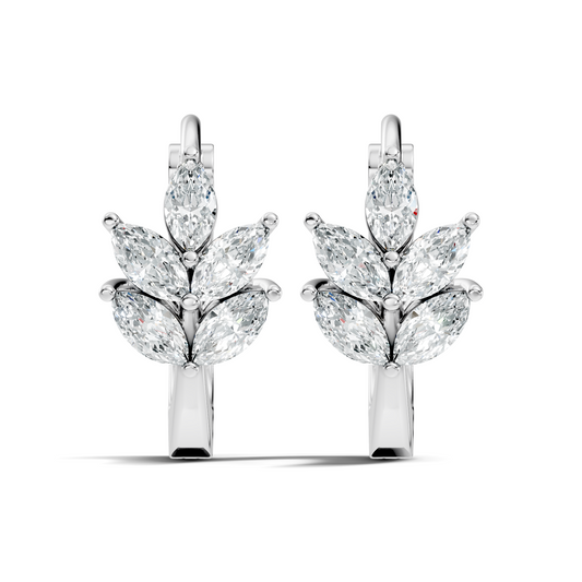 14K Solid Gold 1 Ct Marquise Cut Diamond Hoop Earrings Timeless Women's Jewelry