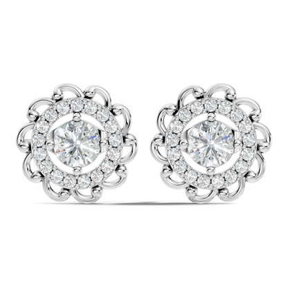Vintage Round Labgrown Diamond Stud Earring In 14K Solid White Gold For Women's