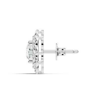 Vintage Round Labgrown Diamond Stud Earring In 14K Solid White Gold For Women's