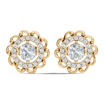 Vintage Round Labgrown Diamond Stud Earring In 14K Solid White Gold For Women's