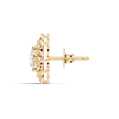 Vintage Round Labgrown Diamond Stud Earring In 14K Solid White Gold For Women's