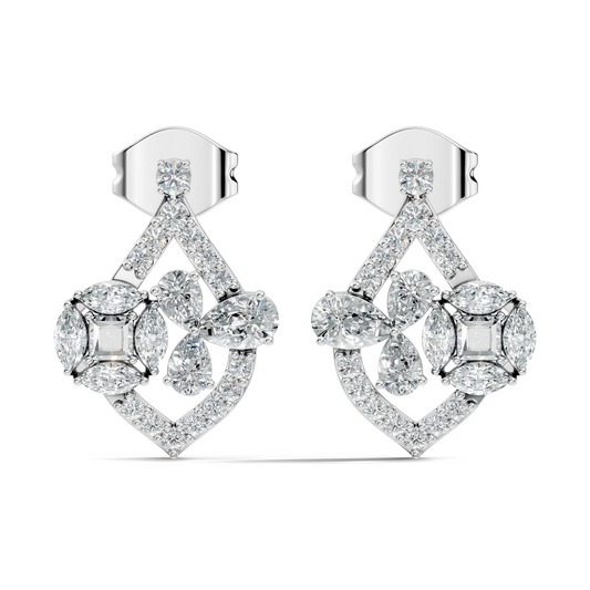 14K White Gold Vintage Diamond Cluster Studs Natural or Lab-Grown Options