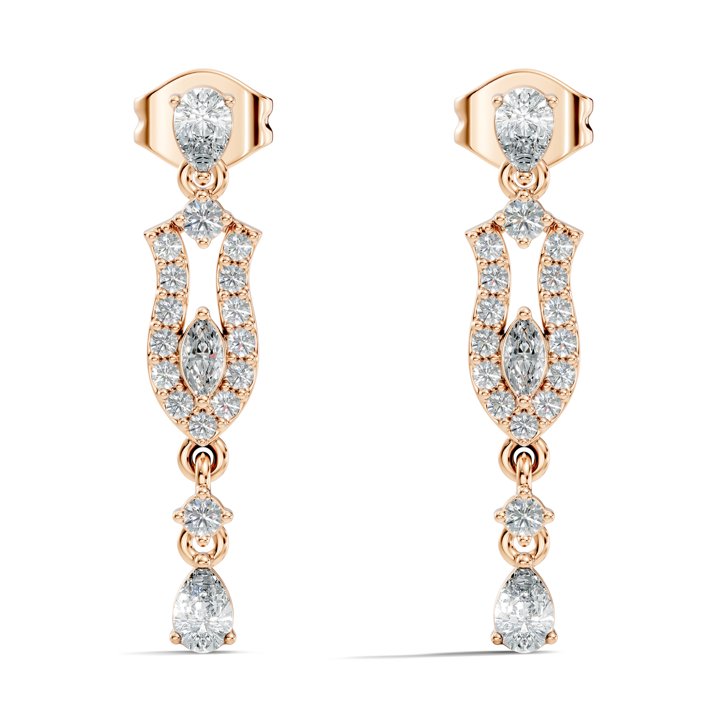 Elegant 14K Gold Women's Unique Marquise and Pear Diamond Earrings In 14K Gold