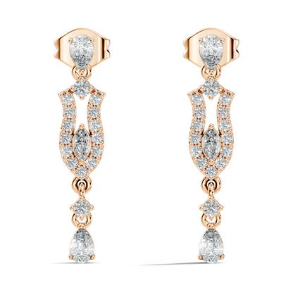 Elegant 14K Gold Women's Unique Marquise and Pear Diamond Earrings In 14K Gold