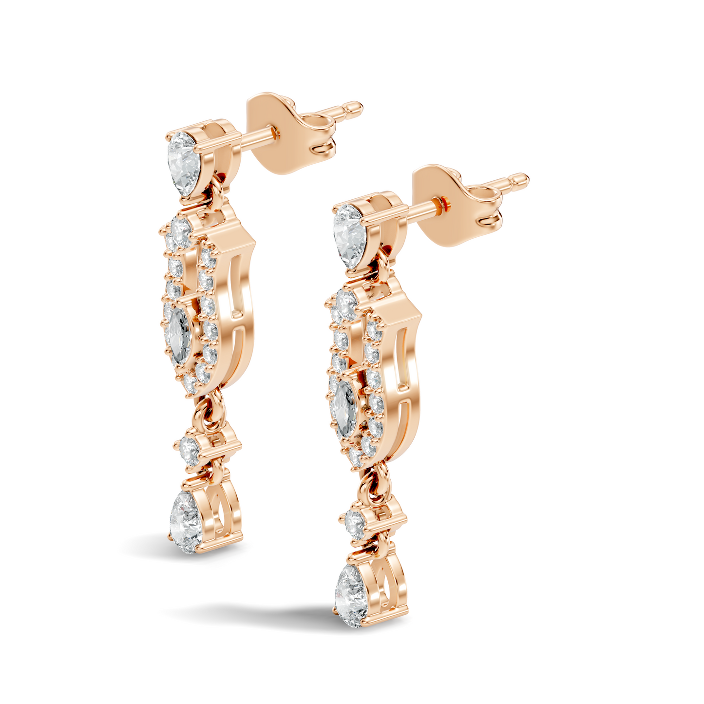 Elegant 14K Gold Women's Unique Marquise and Pear Diamond Earrings In 14K Gold