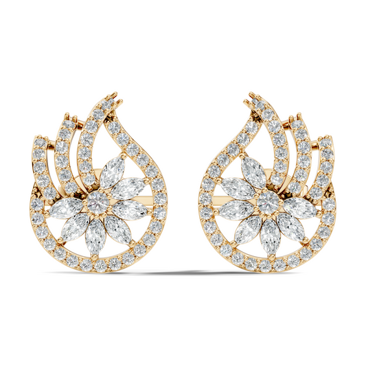 Vintage 14K Solid White Gold Marquise & Round Diamond Stud Earrings For Women's