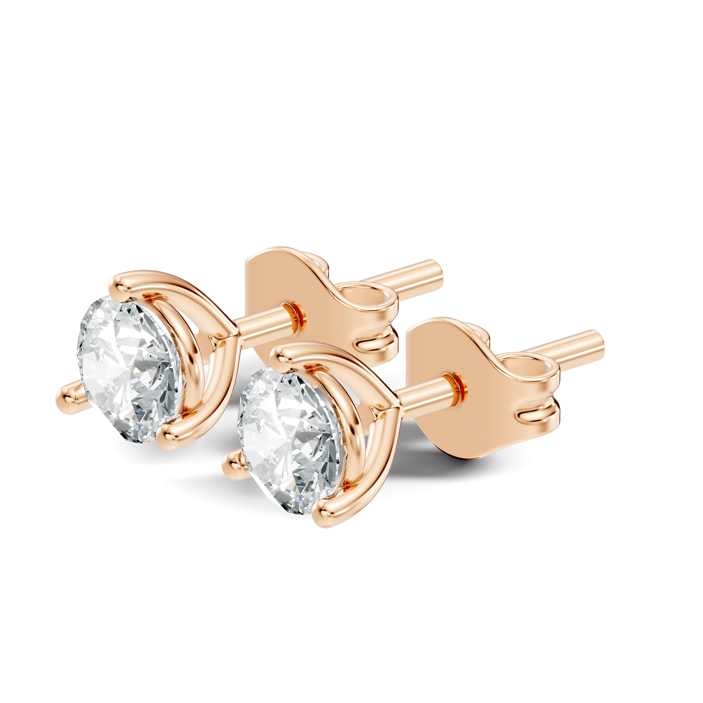 Elegant 14K Gold Solitaire Stud Earrings with Round Cut Labgrown Diamonds for Her